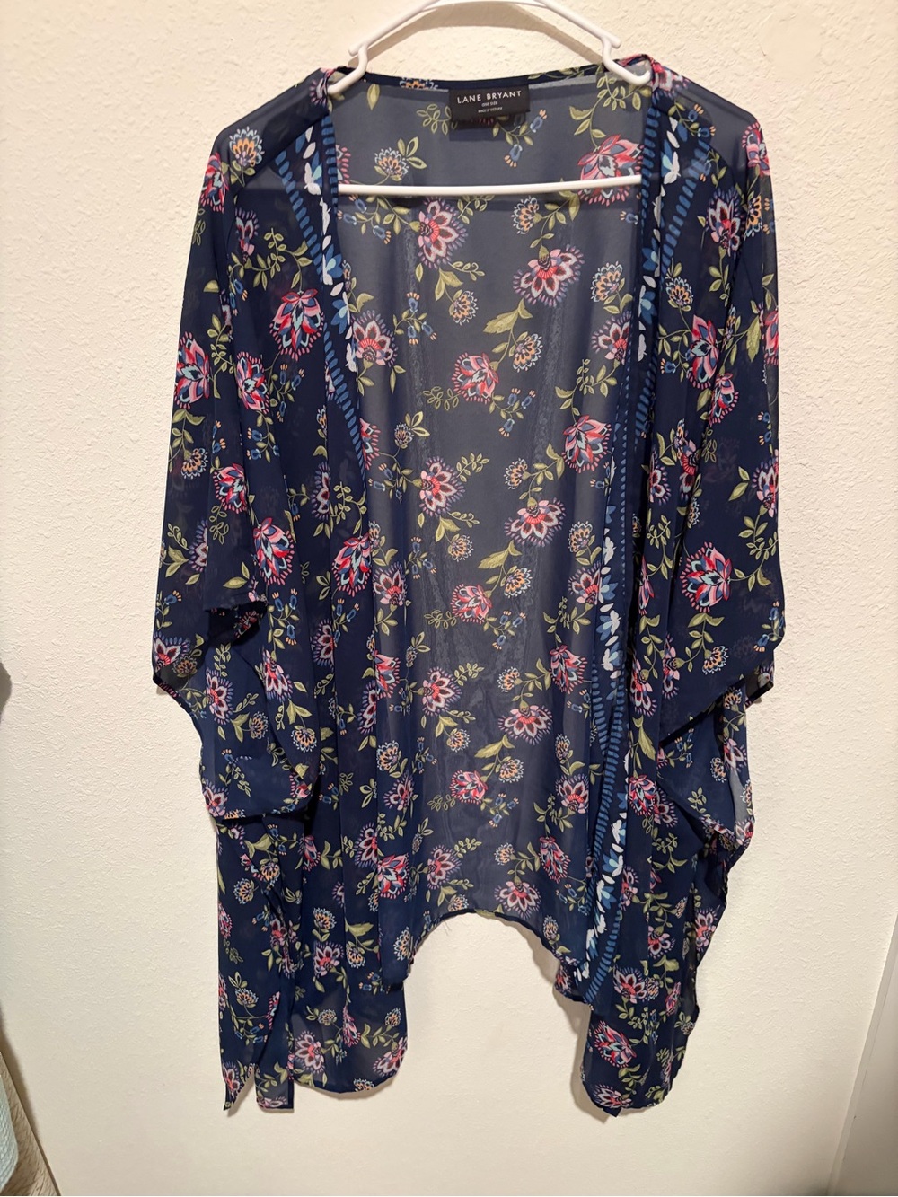 Lane Bryant Navy Floral Sheer Kimono Cardigan